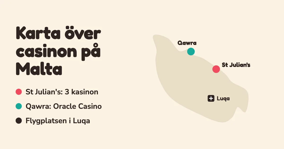 Karta över casinon på Malta i St Julian's och Qawra