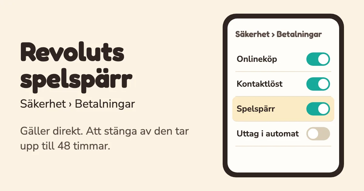 Revoluts spelspärr under Säkerhet och Betalningar i Revolut-appen